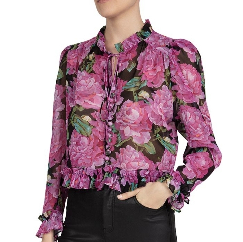 The Kooples Winter Peonies Black And Pink Floral Size 3